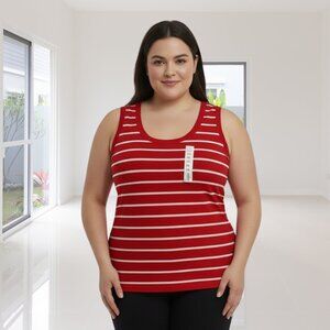 Nine West Soft Spun New With Tag Red & White Striped Tank Top - Size XXL Casual